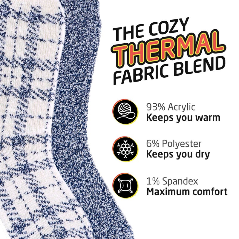 HOT FEET Thermal Socks For Women for Cold Weather â€“ Thick Warm Winter Hiking Heat Insulated Socks, Womenâ€™s sizes 4â€“10.5, 2 PACK, Denim/Buffalo Plaid - Image 2
